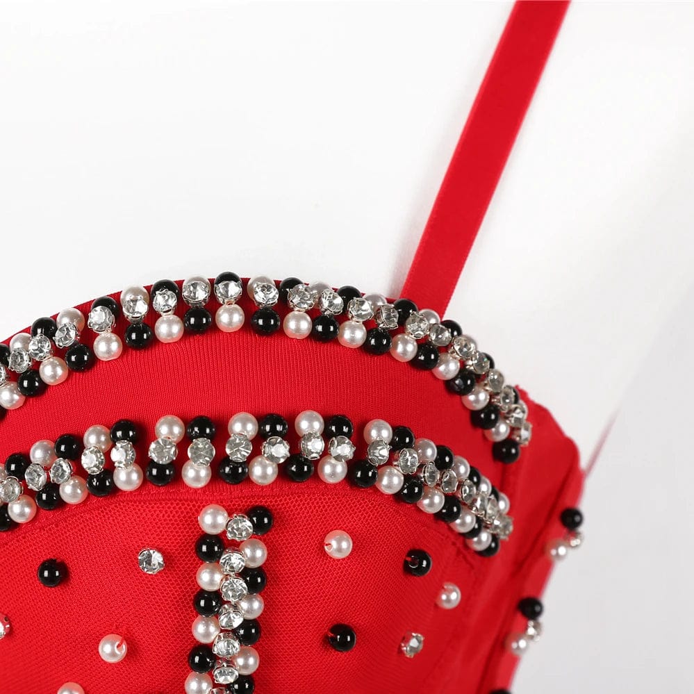Red satin strapless sexy mature rhinestone plus size sexy busty half cup corset corset bustier