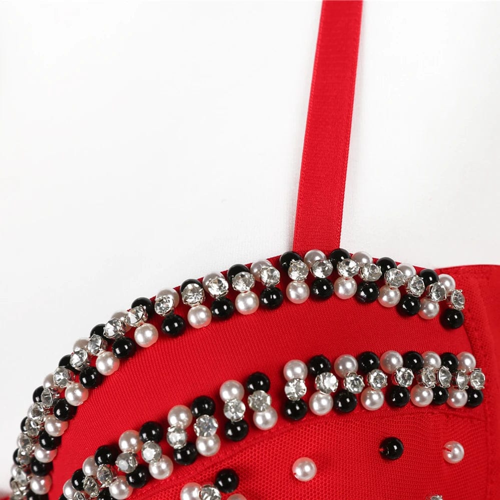 Red satin strapless sexy mature rhinestone plus size sexy busty half cup corset corset bustier