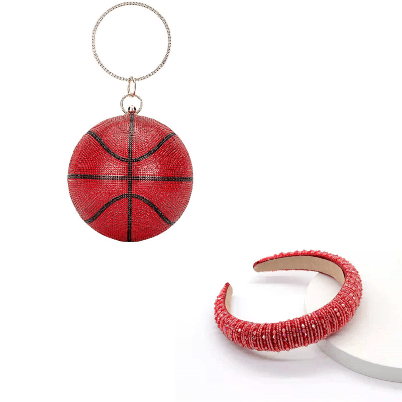 Red set Bling evening basketball clutch purse set ladies shoulder bags women handbags ladies luxury with matching rhinestone headbands