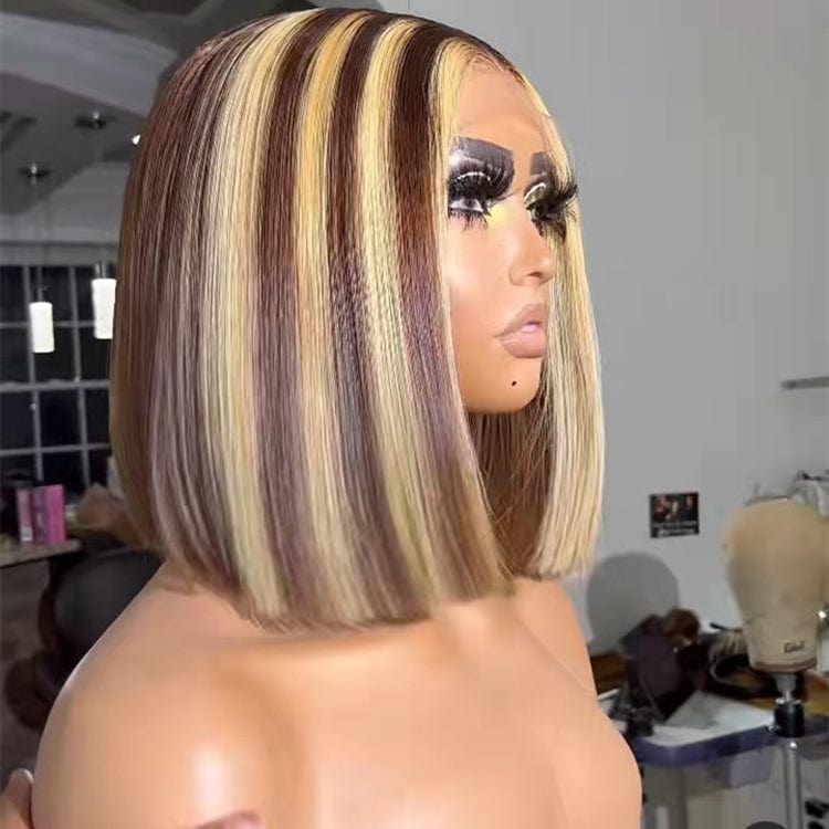 Red Wave Cut Bob Side Part Short Wig Virgin Colorful Cuticle Aligned Human Hair HD Lace Front Wigs