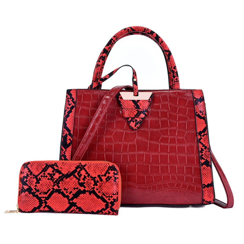 Red Women's Shoulder Bags PU Leather  Bag Et 2 Pieces Purse Et Buttons Serpentine Embossed Bag Ets Daily Outdoor