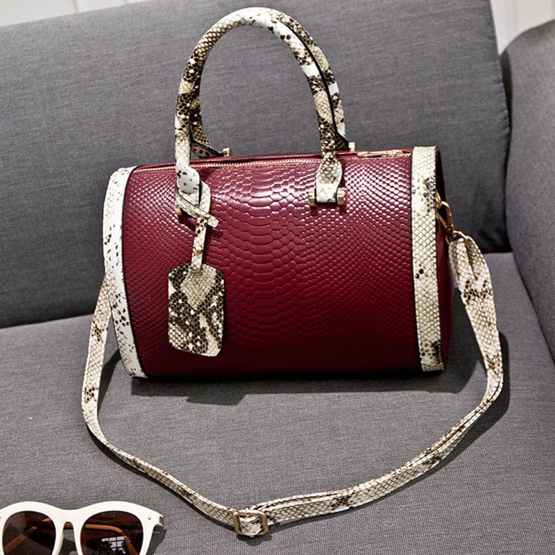 Red Women's Snakeskin Bag Handbag Shoulder Clutch Purse PU Leather Shoulder Bag for Ladies