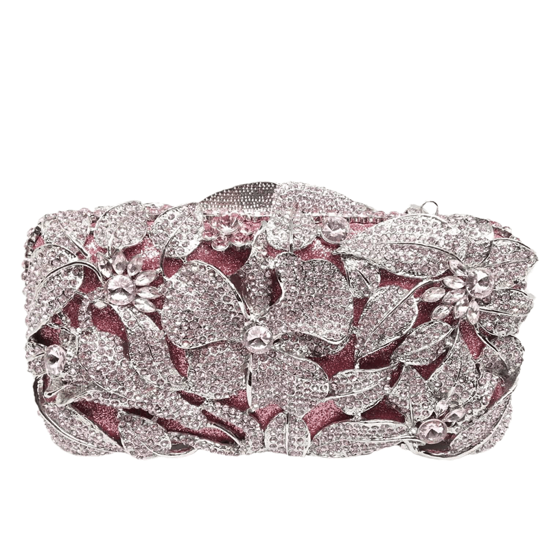 Red Women Silver Evening Purses and Handbags Wedding Party Dinner Crystal Flower Clutch Bags Minaudiere Bag