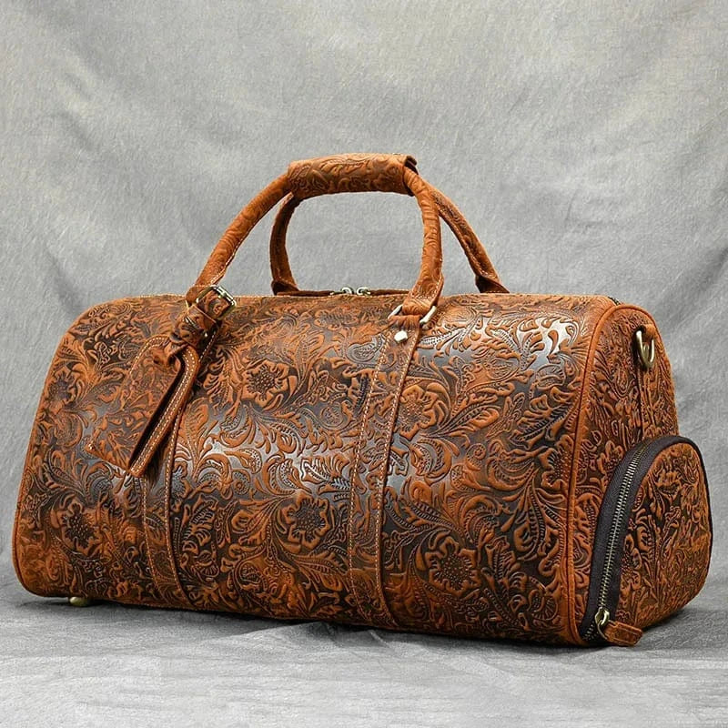 reddish brown Weekend Travel Leather Duffel Bag Custom  Luggage Gym Bag for Men