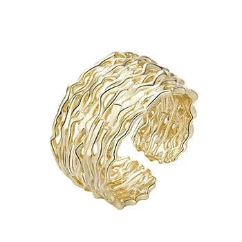 Resizable / TJ1623 GOLD NEW desinge 925 silver adjustable ring women 18K gold plated sterling silver wide irregular geometric ring jewelry