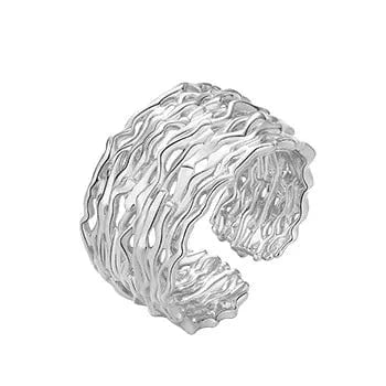 Resizable / TJ1623 SILVER NEW desinge 925 silver adjustable ring women 18K gold plated sterling silver wide irregular geometric ring jewelry
