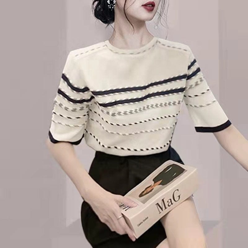 Retro High-Grade French Striped Shirt 2022 Summer New Design Sense Western Style Women's Clothing Top