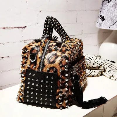 Rhinestone rivet tassel luxury bags fashion design new evening bling stone purse print leopard weekender leather women handbag