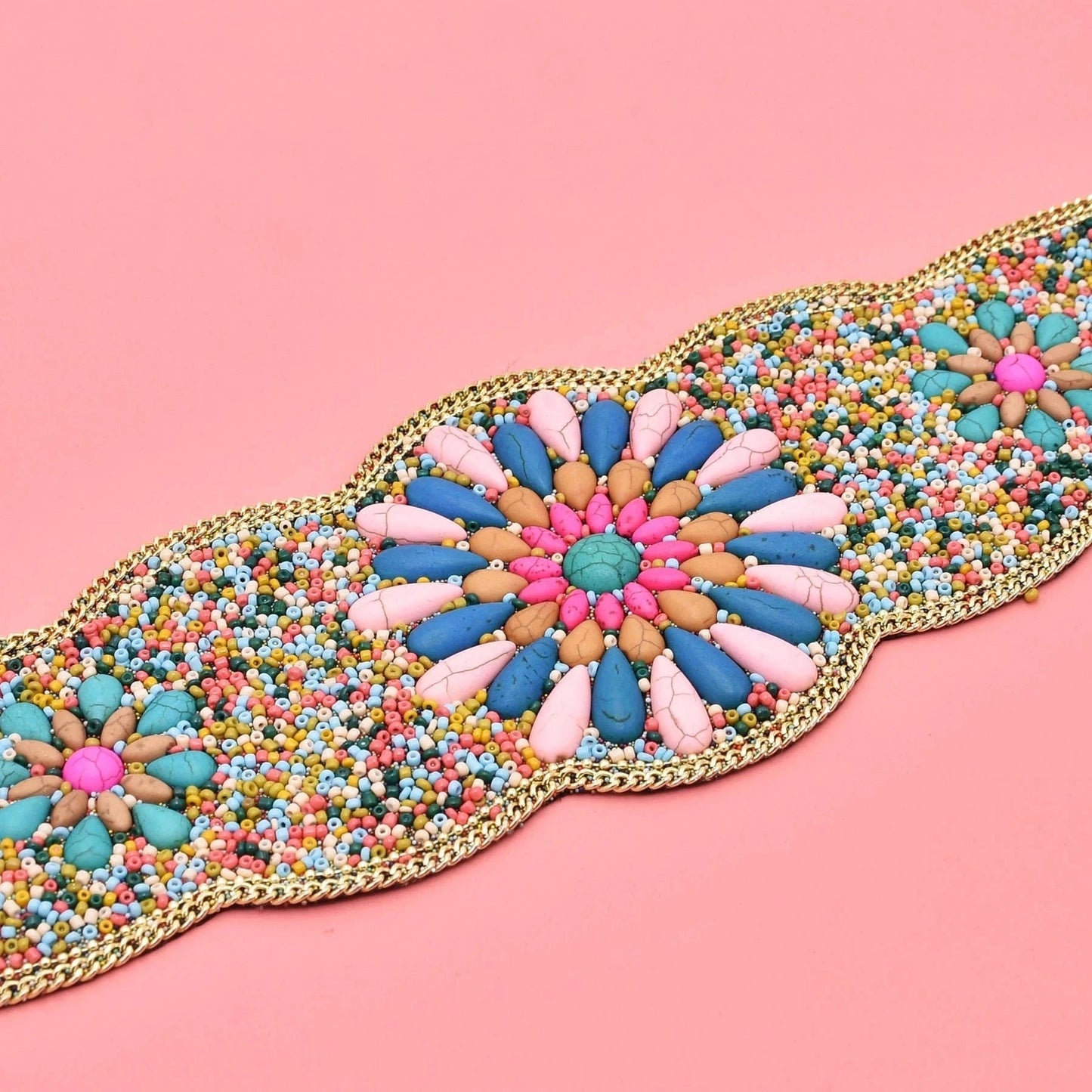 Rice Bead Women Belt Ethnic Statement Wide Elastic Body Belt for Girls Women Dancing Decoration