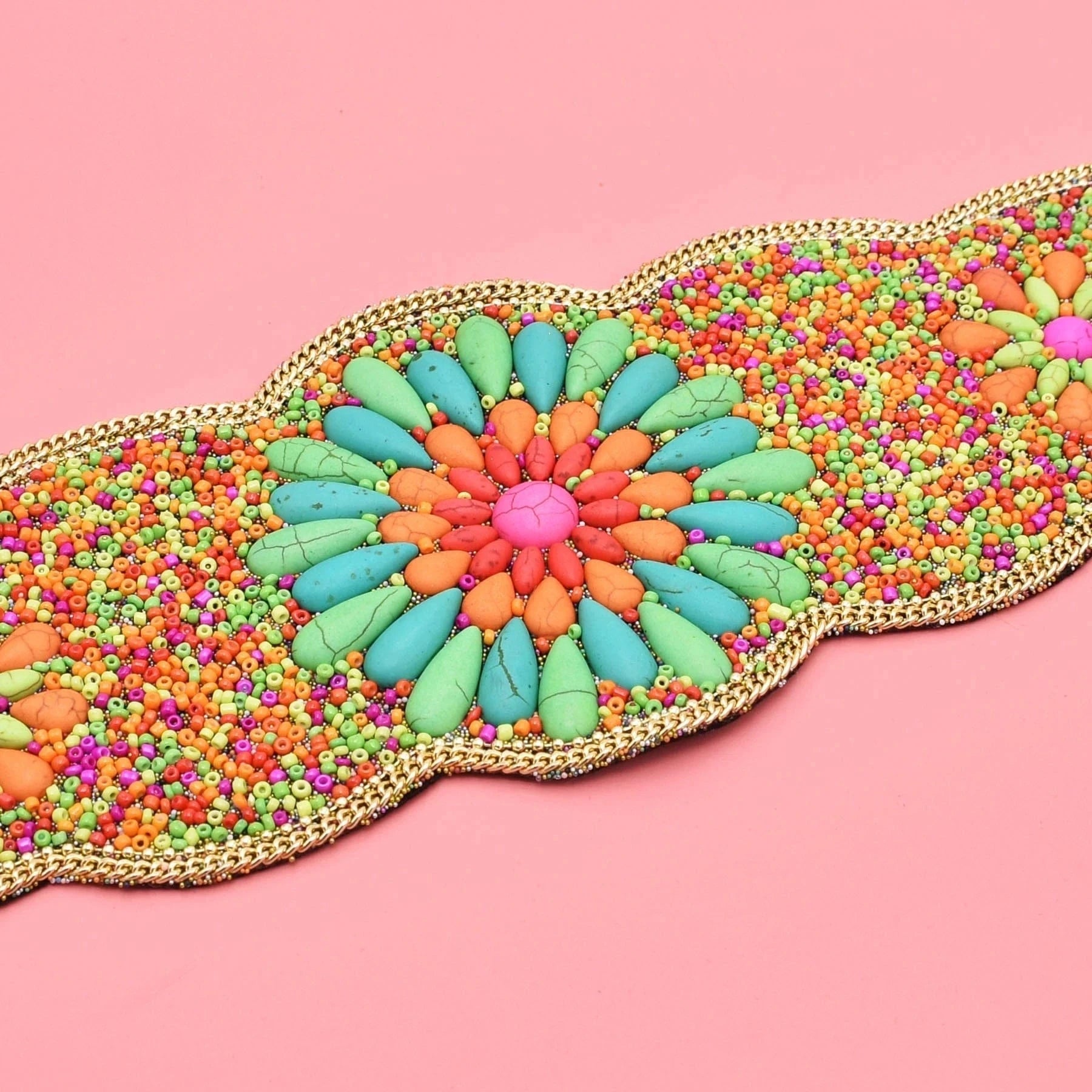 Rice Bead Women Belt Ethnic Statement Wide Elastic Body Belt for Girls Women Dancing Decoration