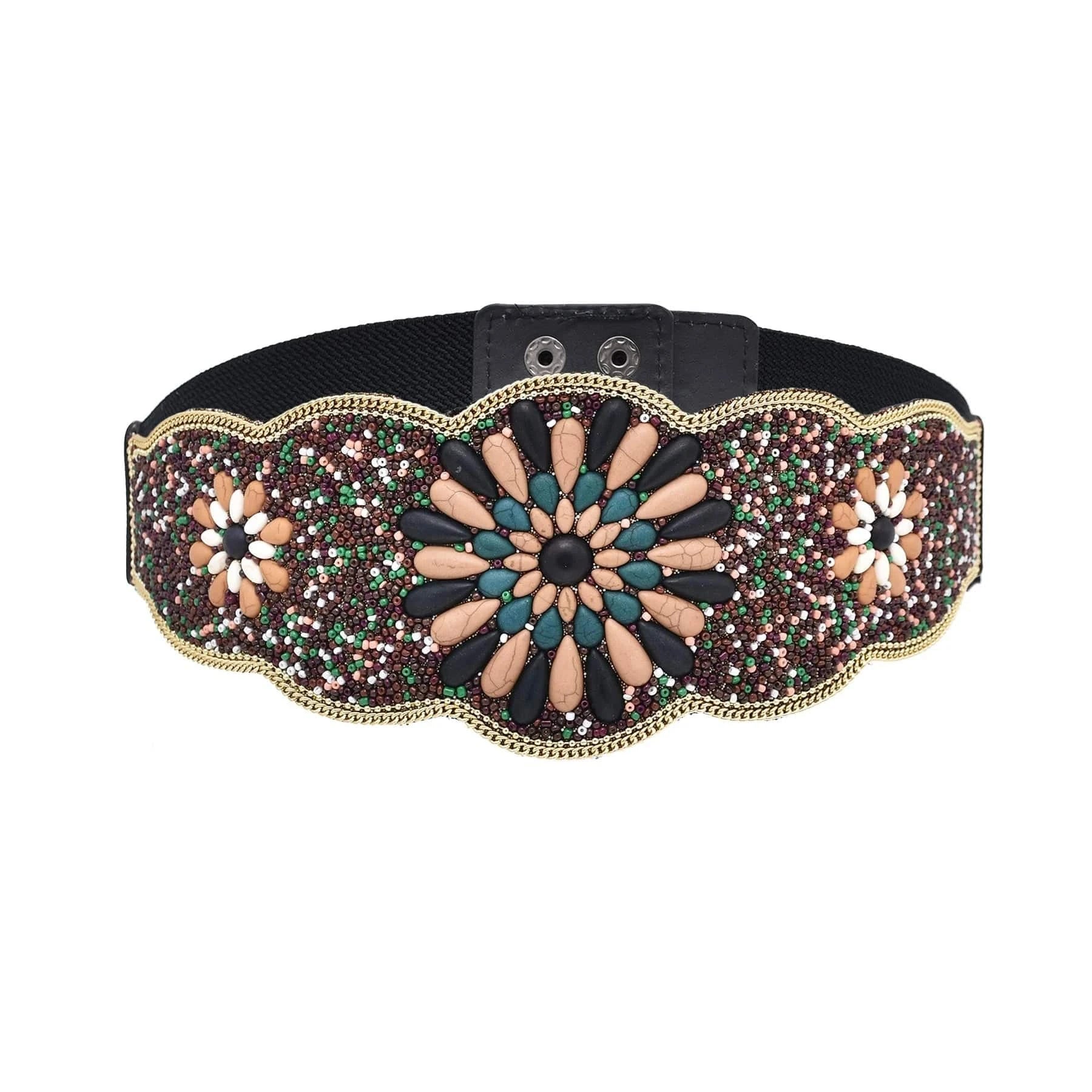 Rice Bead Women Belt Ethnic Statement Wide Elastic Body Belt for Girls Women Dancing Decoration