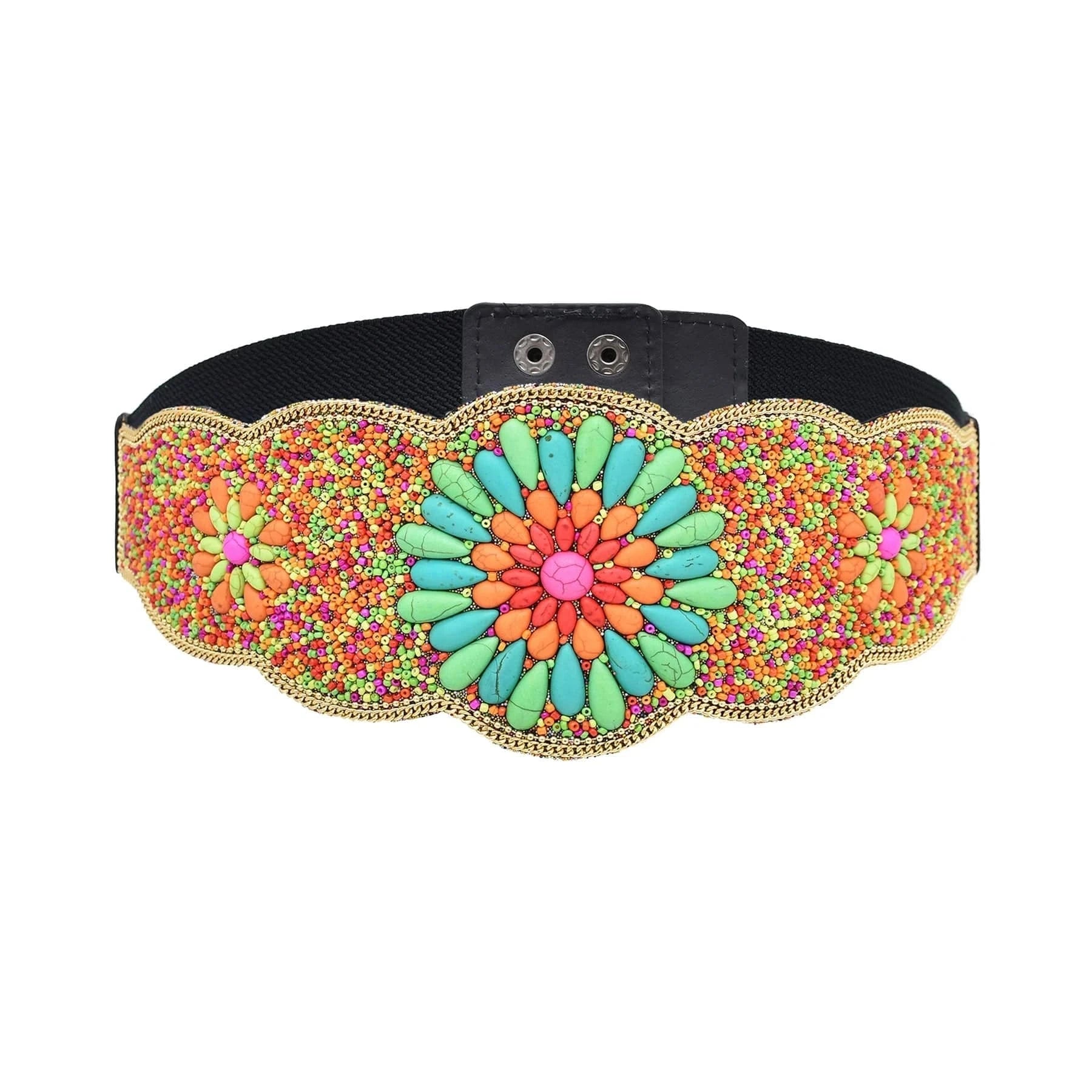Rice Bead Women Belt Ethnic Statement Wide Elastic Body Belt for Girls Women Dancing Decoration