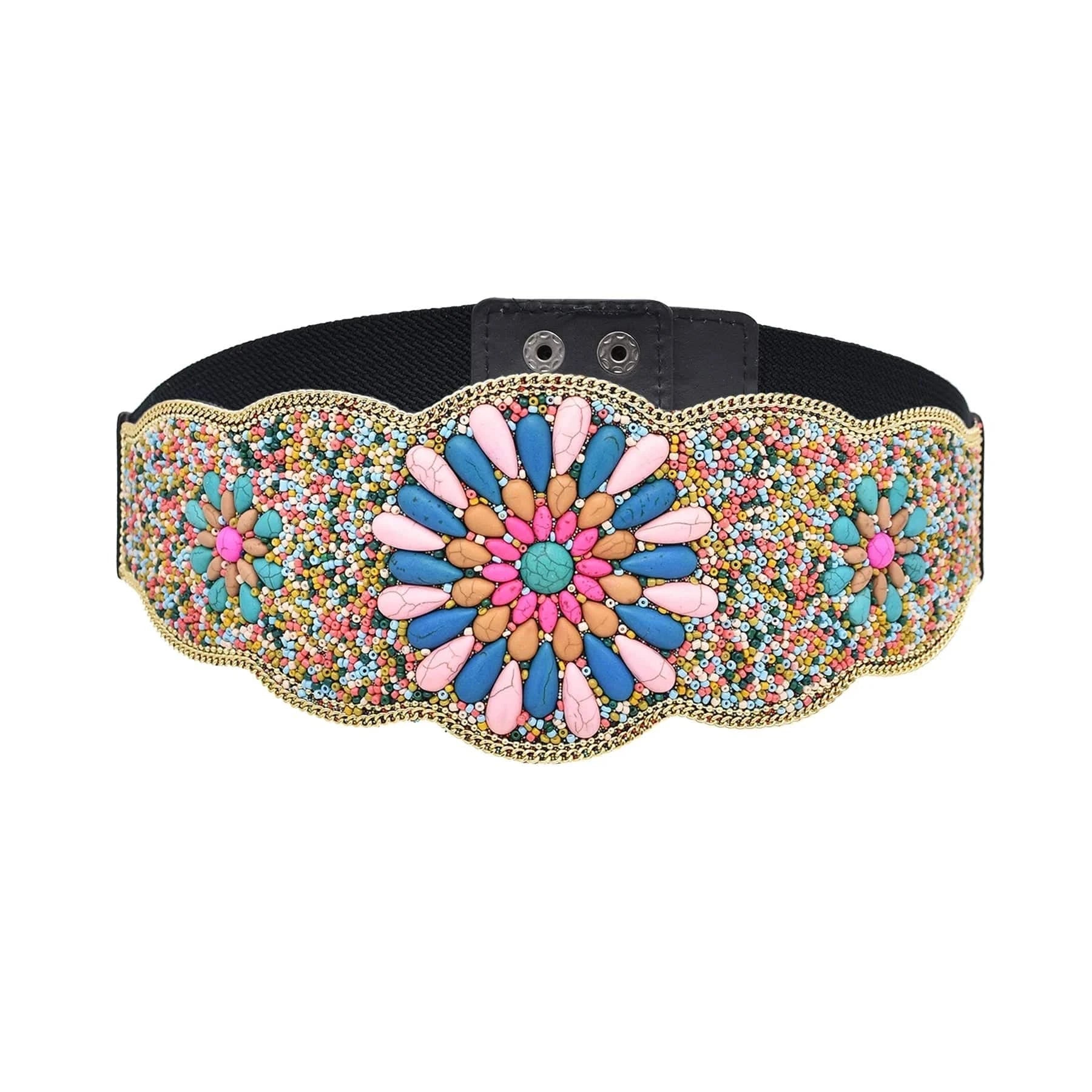 Rice Bead Women Belt Ethnic Statement Wide Elastic Body Belt for Girls Women Dancing Decoration