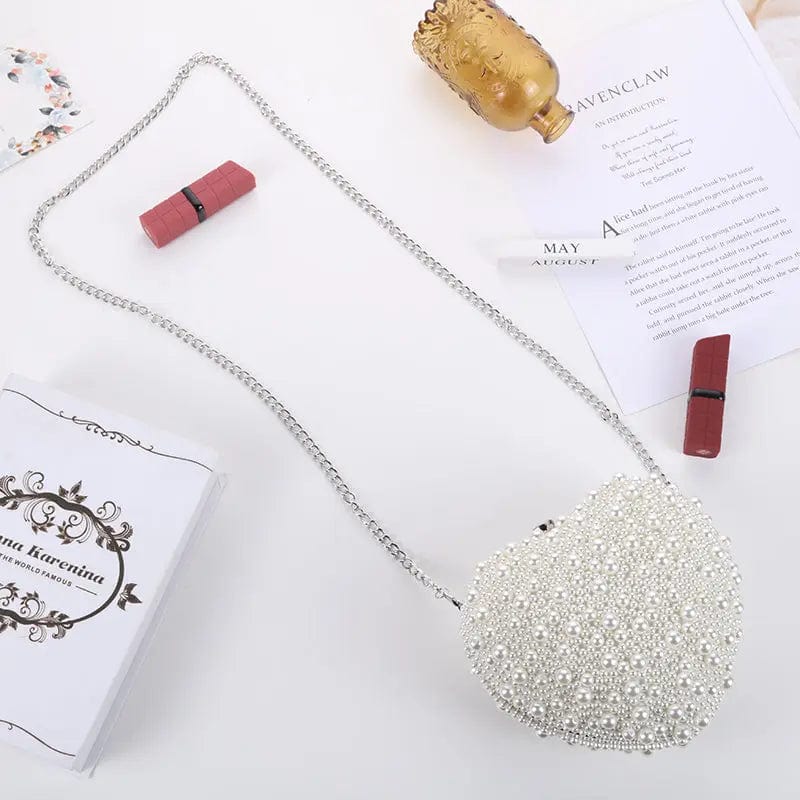 Rice white 2022 Factory Wholesale Custom Double Sided Beads Love Type Ivory Pearl Clutch Party  Woman Girl Wedding Bag Bridal Evening Bag