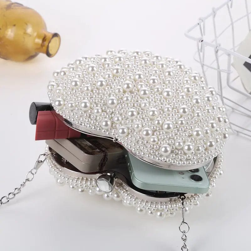 Rice white 2022 Factory Wholesale Custom Double Sided Beads Love Type Ivory Pearl Clutch Party  Woman Girl Wedding Bag Bridal Evening Bag