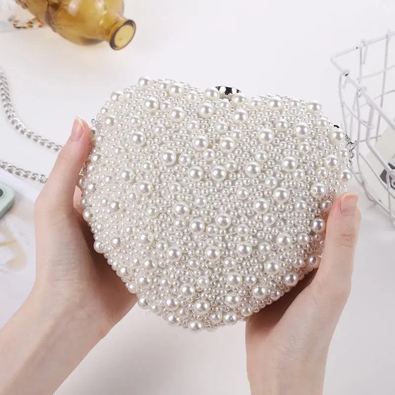 Rice white 2022 Factory Wholesale Custom Double Sided Beads Love Type Ivory Pearl Clutch Party  Woman Girl Wedding Bag Bridal Evening Bag
