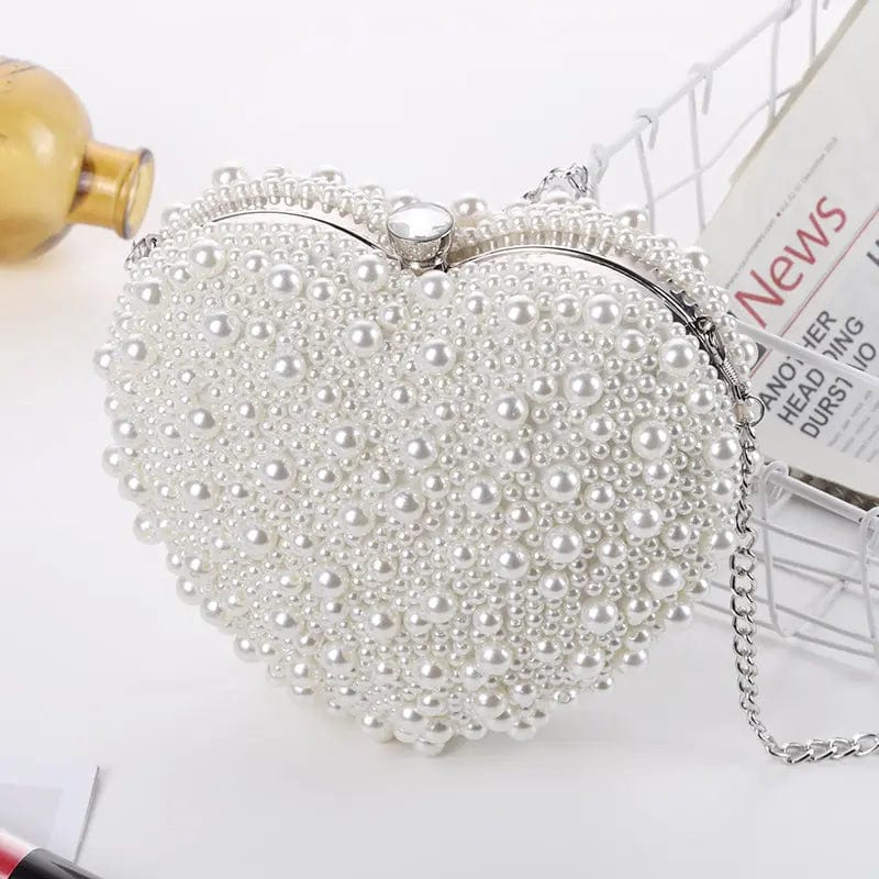 Rice white 2022 Factory Wholesale Custom Double Sided Beads Love Type Ivory Pearl Clutch Party  Woman Girl Wedding Bag Bridal Evening Bag
