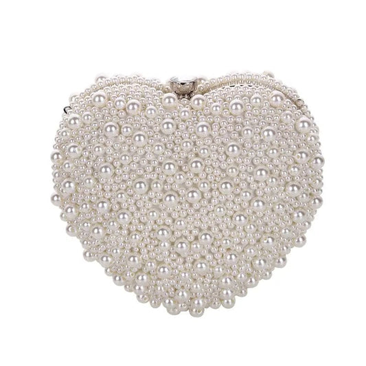Rice white 2022 Factory Wholesale Custom Double Sided Beads Love Type Ivory Pearl Clutch Party  Woman Girl Wedding Bag Bridal Evening Bag