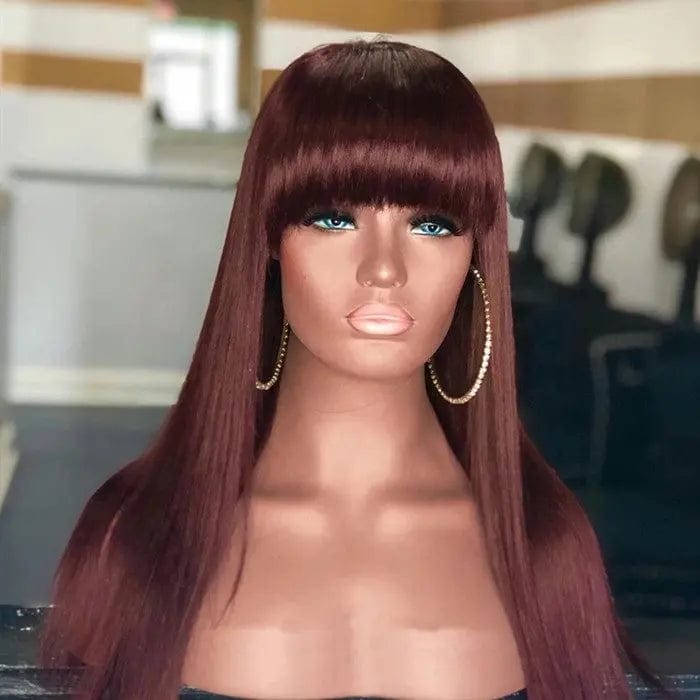 Rich Copper Red Color Straight Cuticle Aligned Brazilian Human Hair Lace Front Wig With Bangs