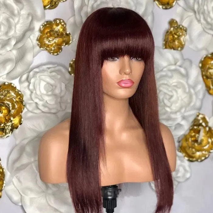 Rich Copper Red Color Straight Cuticle Aligned Brazilian Human Hair Lace Front Wig With Bangs