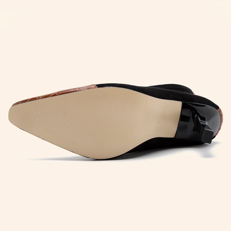 Rome Style Mixed Black 2022 Colors PU Square Toe Gold Chain Decoration Thin High Heel Mid-Calf Brown Boots 36-42 Women Shoes