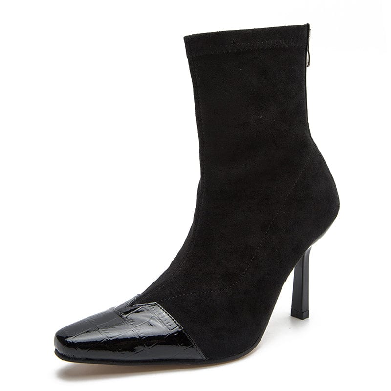 Rome Style Mixed Black 2022 Colors PU Square Toe Gold Chain Decoration Thin High Heel Mid-Calf Brown Boots 36-42 Women Shoes