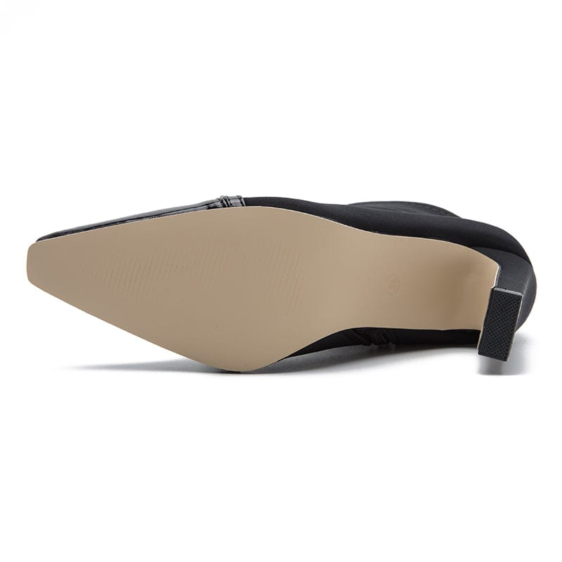 Rome Style Mixed Color Black 2022 PU Square Toe Metal Decoration Thin High Heel Mid-Calf Brown Boots 36-42 Women Shoes