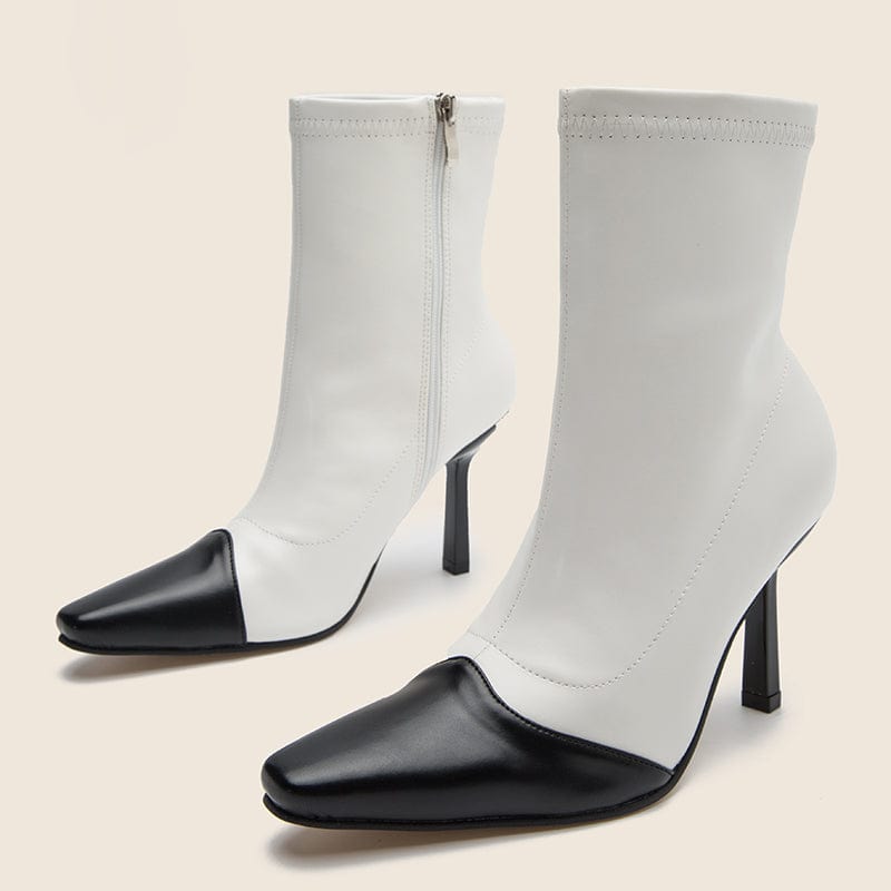 Rome Style Mixed Colors PU Square Toe 2022 Heels Sewing Side Zippers Black Brown Chelsea Boots Mid Calf 36-42 Shoes For Women