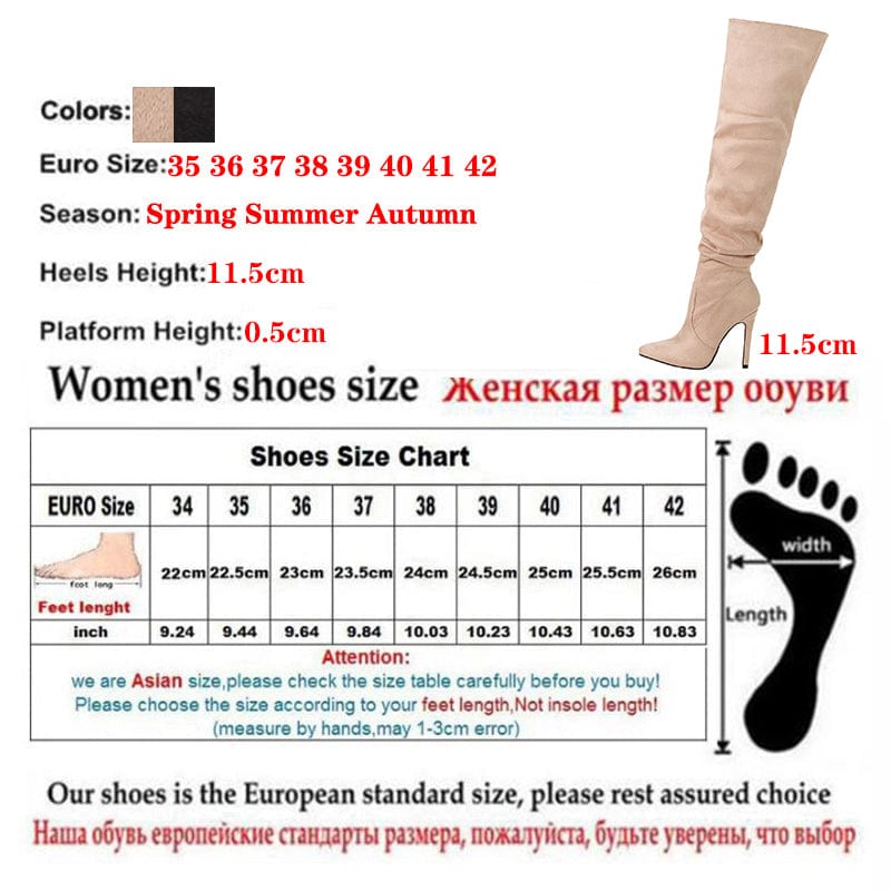 Rome Style Solid Flock Spring Autumn 2022 Fashion Over The Knee Thin High Heel Black Chelsea Boots Size 35-42 Shoes For Women