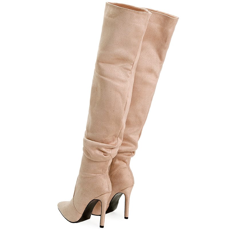 Rome Style Solid Flock Spring Autumn 2022 Fashion Over The Knee Thin High Heel Black Chelsea Boots Size 35-42 Shoes For Women