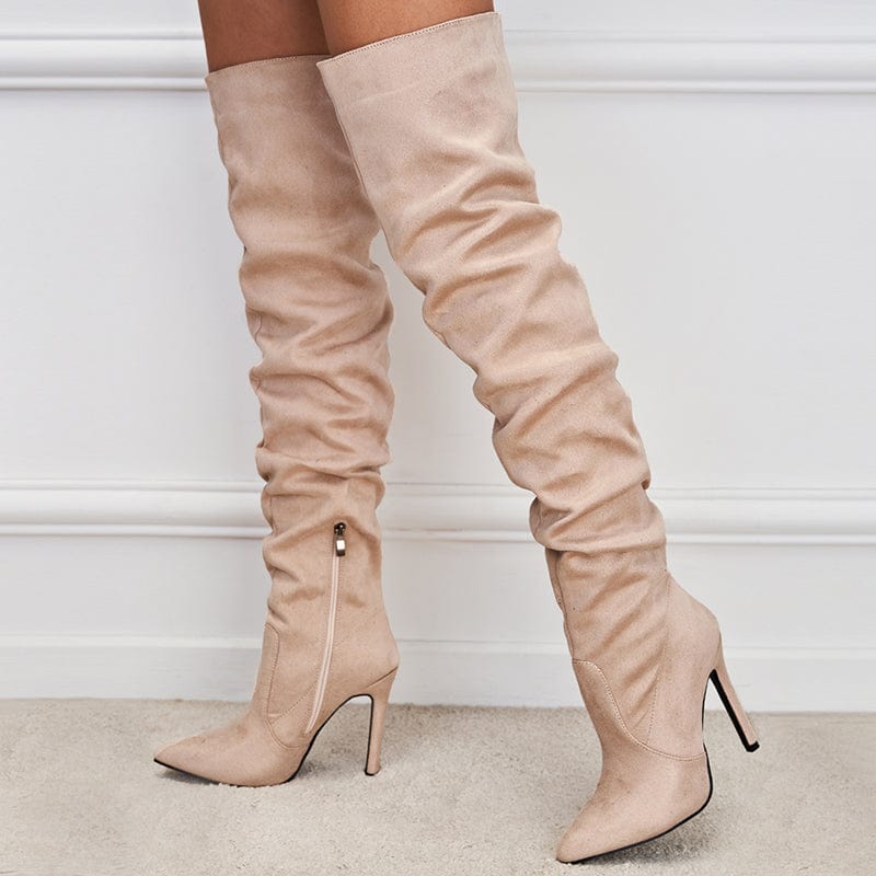 Rome Style Solid Flock Spring Autumn 2022 Fashion Over The Knee Thin High Heel Black Chelsea Boots Size 35-42 Shoes For Women