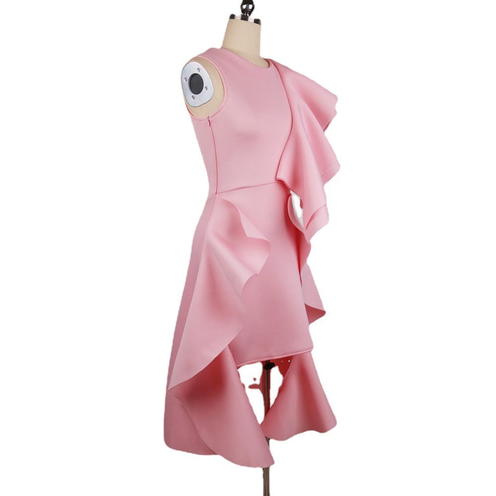 Ropa De Mujer Vestidos Fiesta dress women Round neck irregular ruffled high waist plus size slim sexy sleeveless dress