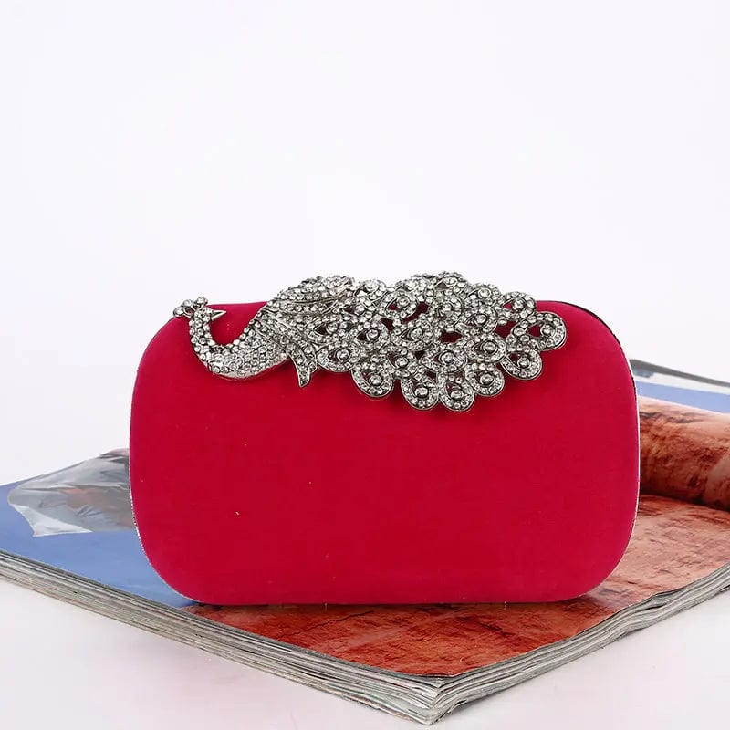Rose Factory direct wholesale brand new velour clutches crystal phoenix metal frame evening bag for women party prom wedding banquet