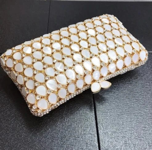 Rose Gold 2023 New Drop Shell Diamond Dinner Bag with Dipper Diamond Dinner Dress with Crystal Handbag  Women bag