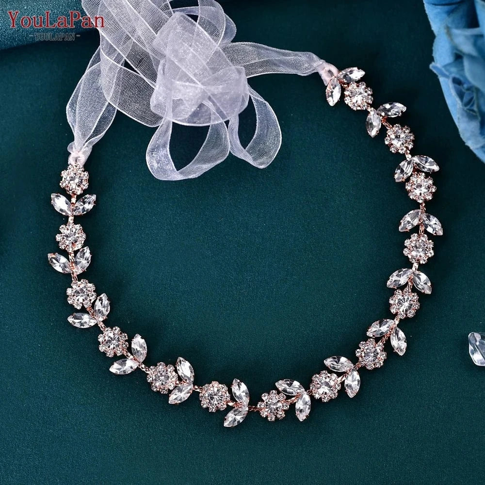 Rose gold YouLaPan HP309 Shiny Silver Rose Gold Full Rhinestone Bridal Headband Ladies Banquet Hair Chian Wedding Headwear Accessories
