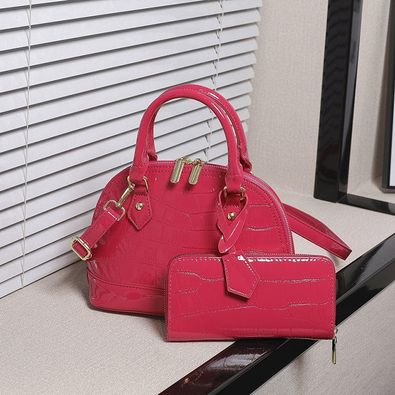 Rose Madder 2022 New Fashion Crocodile Pattern Shoulder Bag Luxury Shell Shape Handbag Sets 2 Pieces Lady Hand Bags