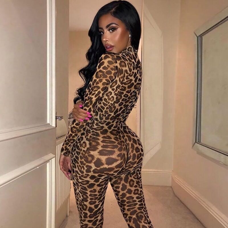 Round Neckline Jumpsuit Wholesale Women Jumpsuit Sexy Animal Print Sexy Club Wear Summer