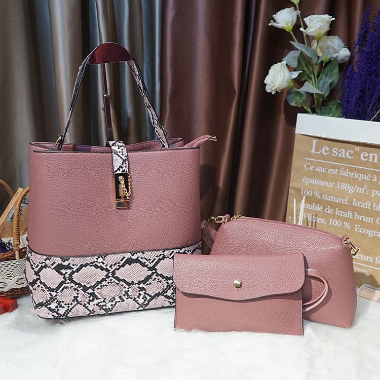 Rubber red Women's Fashion Handbags Vintage Large Capacity Snakeskin Designer 3 in 1 Purses and Handbags