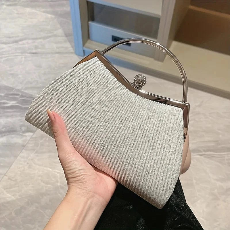 Ruched Evening Bags for Women Top Ring Clutch Purse Rhinestone Decor Handbags for Wedding Prom Dinner