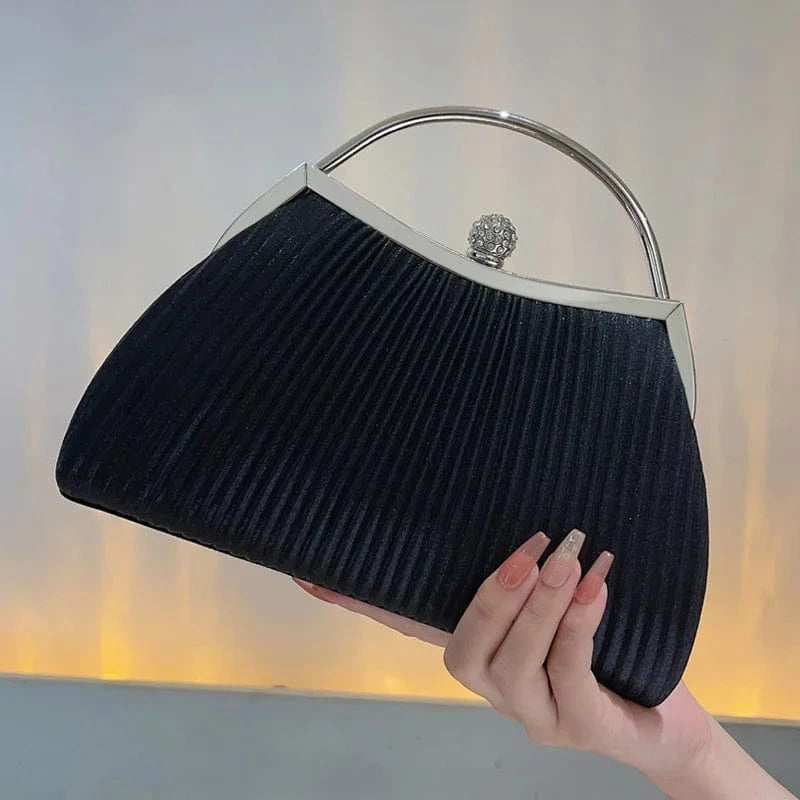 Ruched Evening Bags for Women Top Ring Clutch Purse Rhinestone Decor Handbags for Wedding Prom Dinner