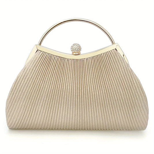 Ruched Evening Bags for Women Top Ring Clutch Purse Rhinestone Decor Handbags for Wedding Prom Dinner