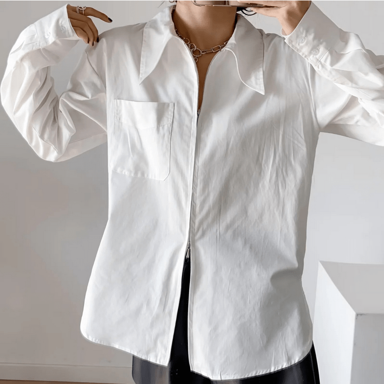 Runwaylover 1335 Ladies Zipper Front Fashion Long Sleeve Blouse