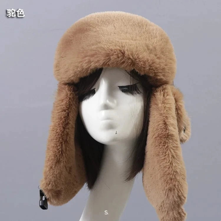 Russia Solid Color High Quality Style Faux Rabbit Fur Warm Hats With Leather For Women Winter Fur Hat