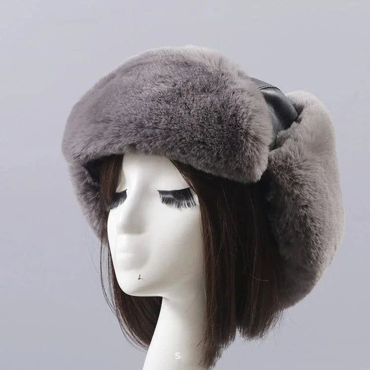 Russia Solid Color High Quality Style Faux Rabbit Fur Warm Hats With Leather For Women Winter Fur Hat