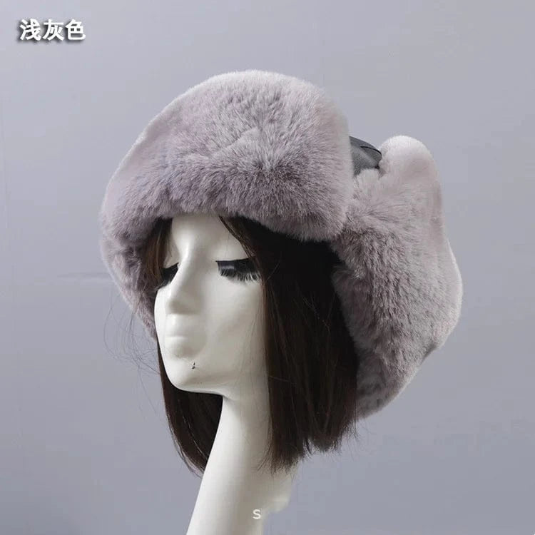 Russia Solid Color High Quality Style Faux Rabbit Fur Warm Hats With Leather For Women Winter Fur Hat