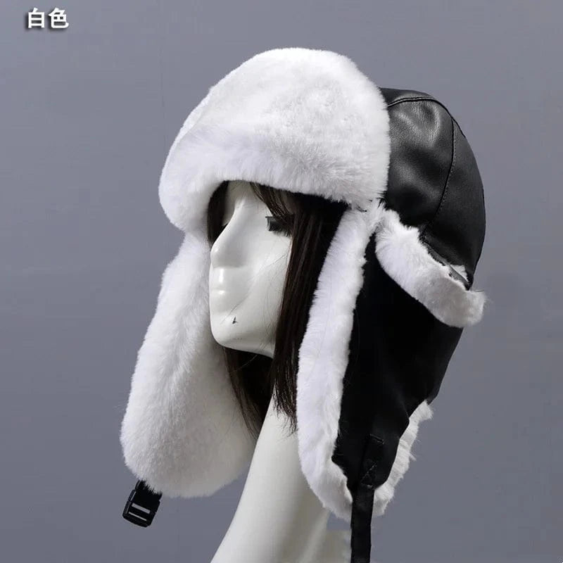Russia Solid Color High Quality Style Faux Rabbit Fur Warm Hats With Leather For Women Winter Fur Hat