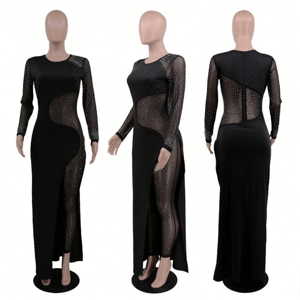 RX-CY8832 Best selling spring solid long sleeve diamond dress pants one piece women long dress