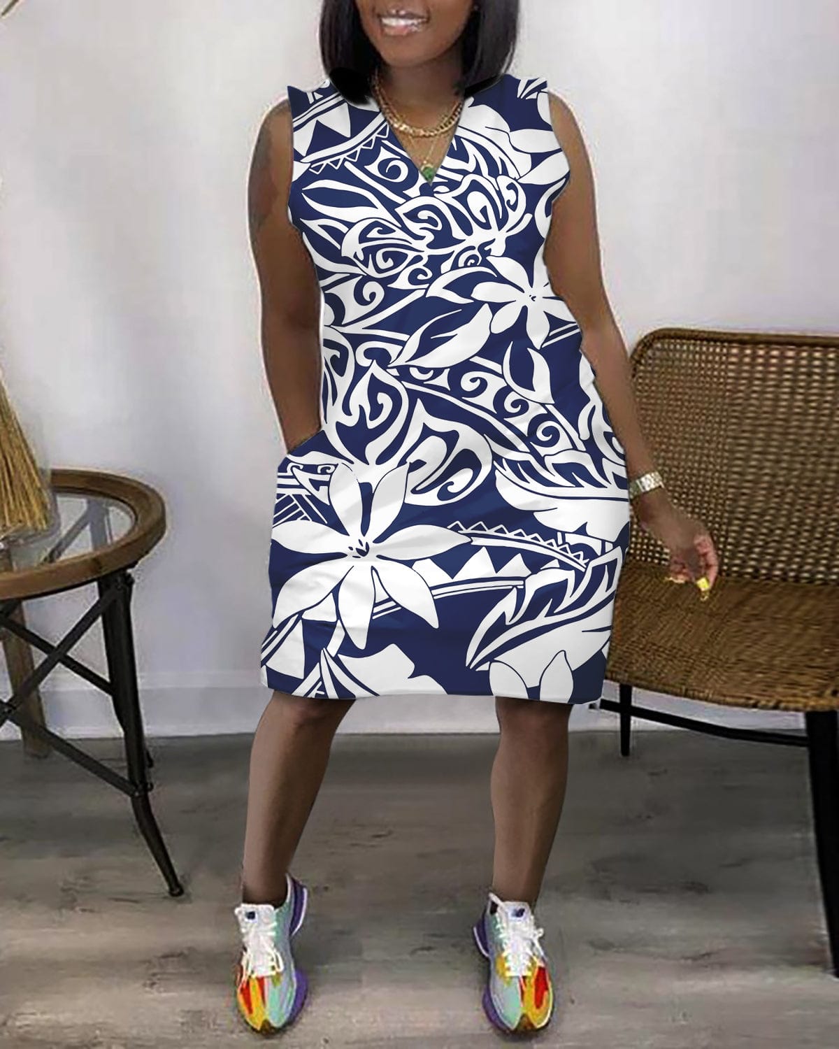 S / 00933EVQ New Trending Beach Wear Women Flowers Polynesian Tribal Printed 2023 Plus Size Dresses Formal Woman Clothing