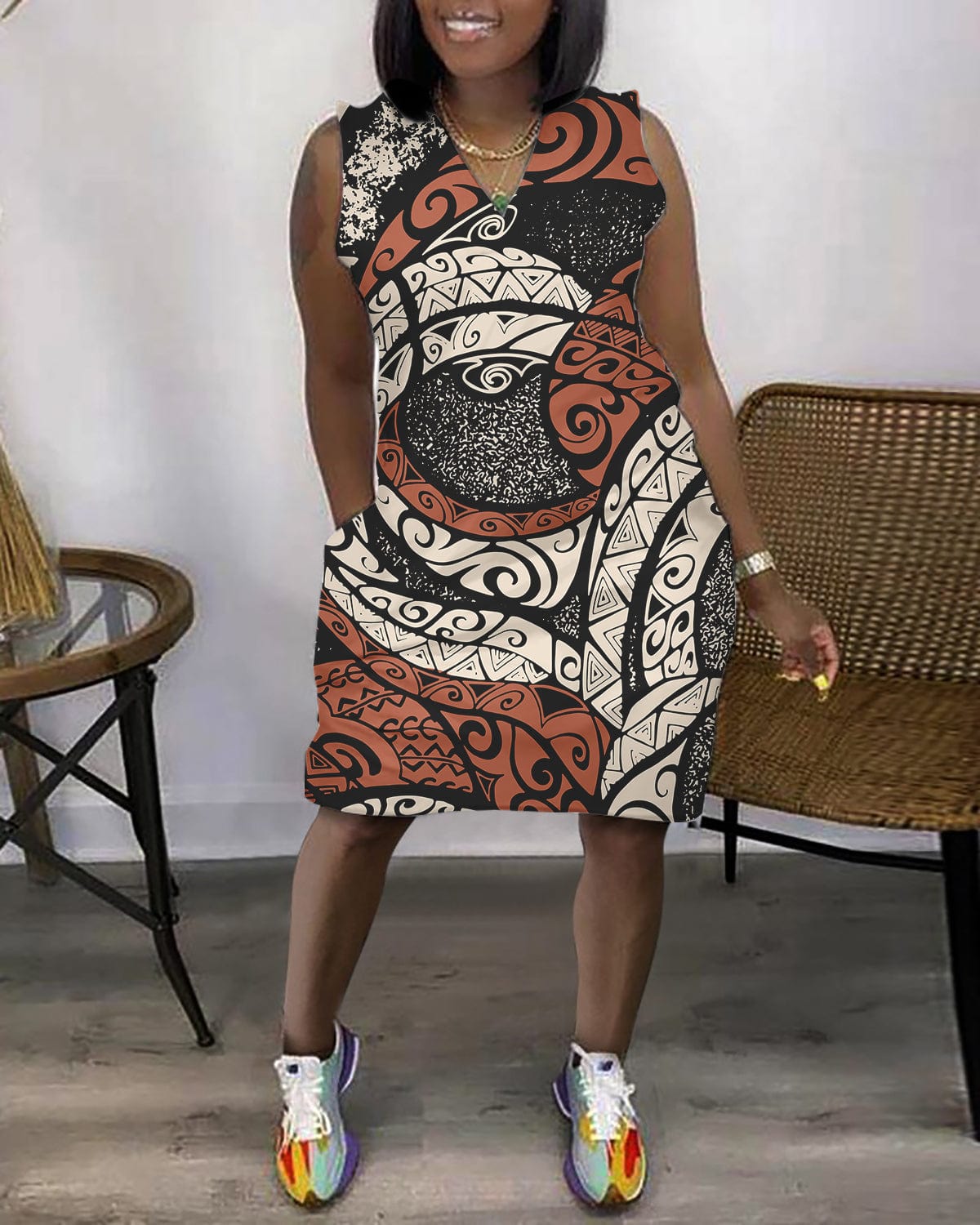S / 00941EVQ New Trending Beach Wear Women Flowers Polynesian Tribal Printed 2023 Plus Size Dresses Formal Woman Clothing