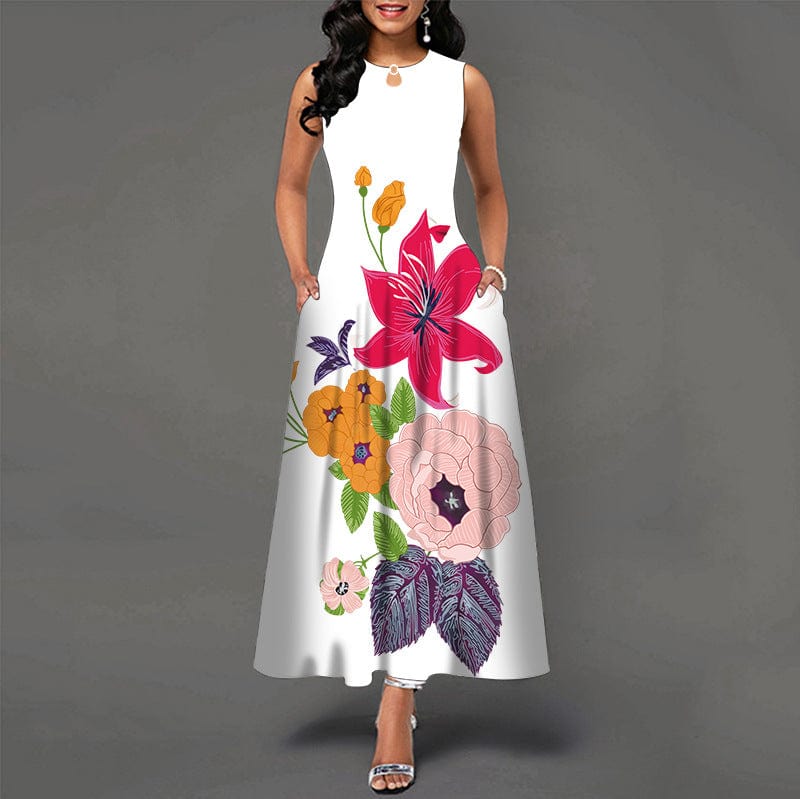 S / #03 Dropshipping Wholesale elegantes most popular women casual sleeveless dress ladies digital printing long dress
